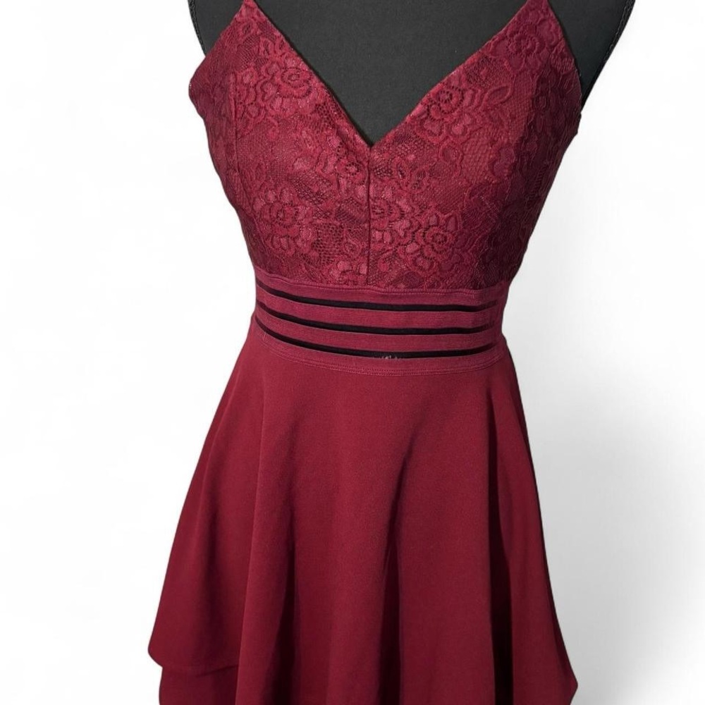 City Triangles Burgundy Lace Mini Dress